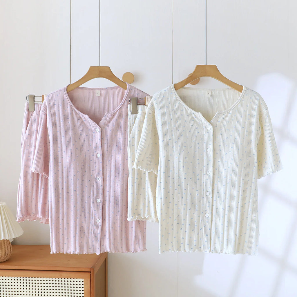 Summer Suit Short Sleeve Sleepwear Women's Cotton Floral Pyjamas Women Pajama Sets Two-Piece Nightwear Pijama Home Clothes