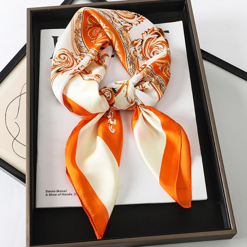 Luxury Women Silk Square Scarf Shawl Fashion Xiaoxiangfeng Print Design Satin Hijab Wraps Neckerchief Female Hair Bands 70*70CM