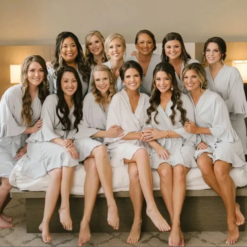 Personalized Bride Bridesmaid Robes Chiffon Ruffle Trim Kimono Birth Flower Ruffle Robe Set Bridal Shower Proposal Dressing Gown