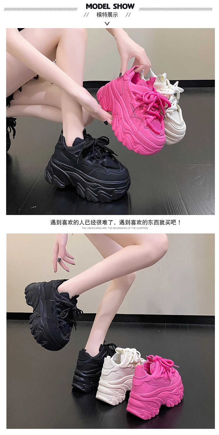 New High Platform Sneakers Women Thick Sole Sports Ladies Trainers Vulcanized Shoes Woman Chunky Sneakers Zapatillas Mujer 8.5CM