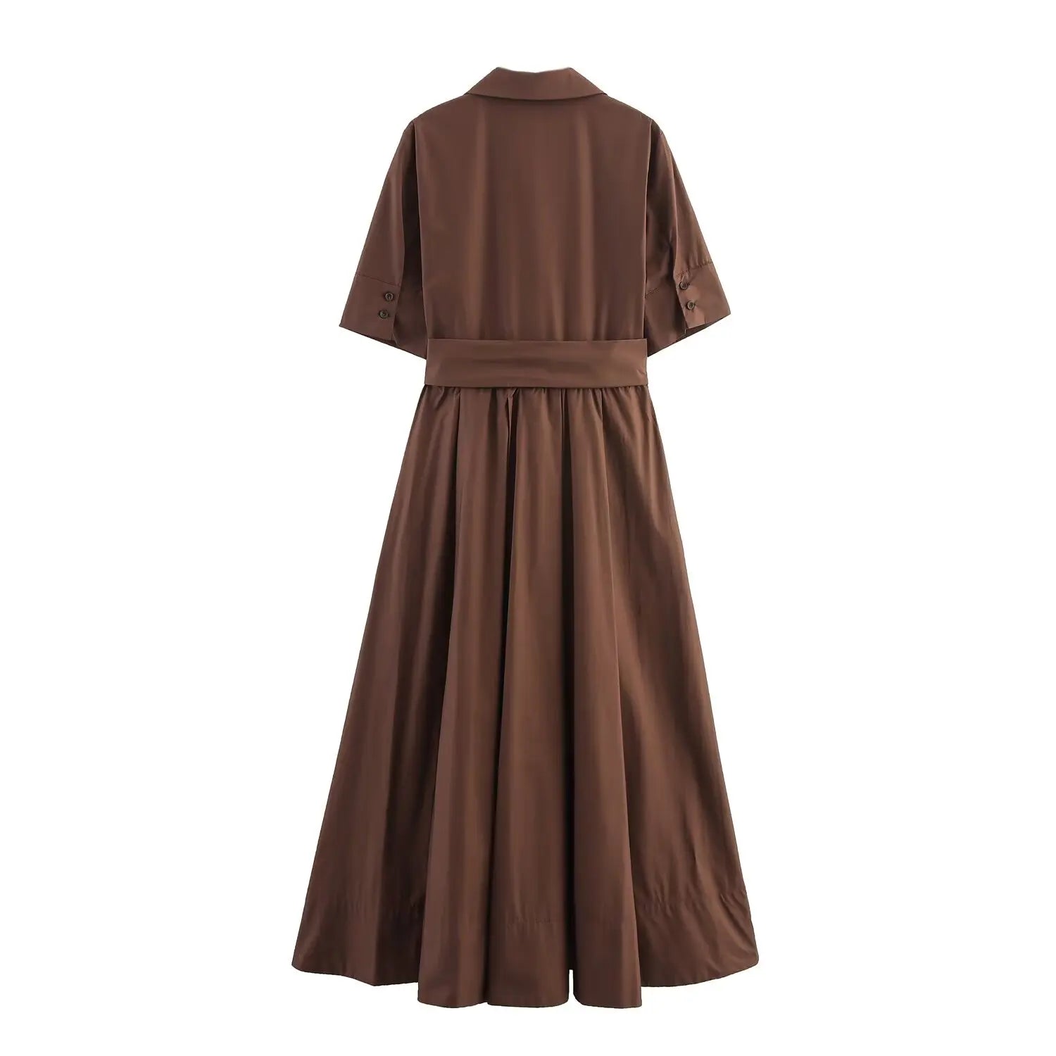 HH Women Summer Lapel Short Sleeve Pocket Single-Breasted Belt Decorate Midi Dress Female Fashion Shirt Style Pleated Dress