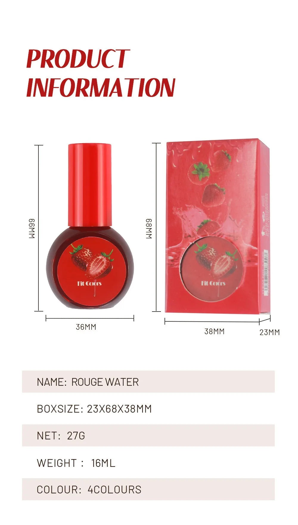 Fruit Juice Water Lip Gloss Liquid Long Lasting Blush Tint Makeup for Cheek Blusher Eyeshadow Matte Rouge 3-in-1 Dyed Cosmetics