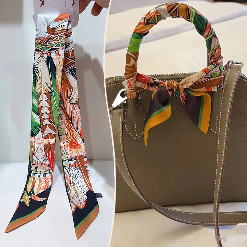 New 2025 simulated silk wrapped bag strap bag handle silk scarf tied bag ribbon decorative small streamer