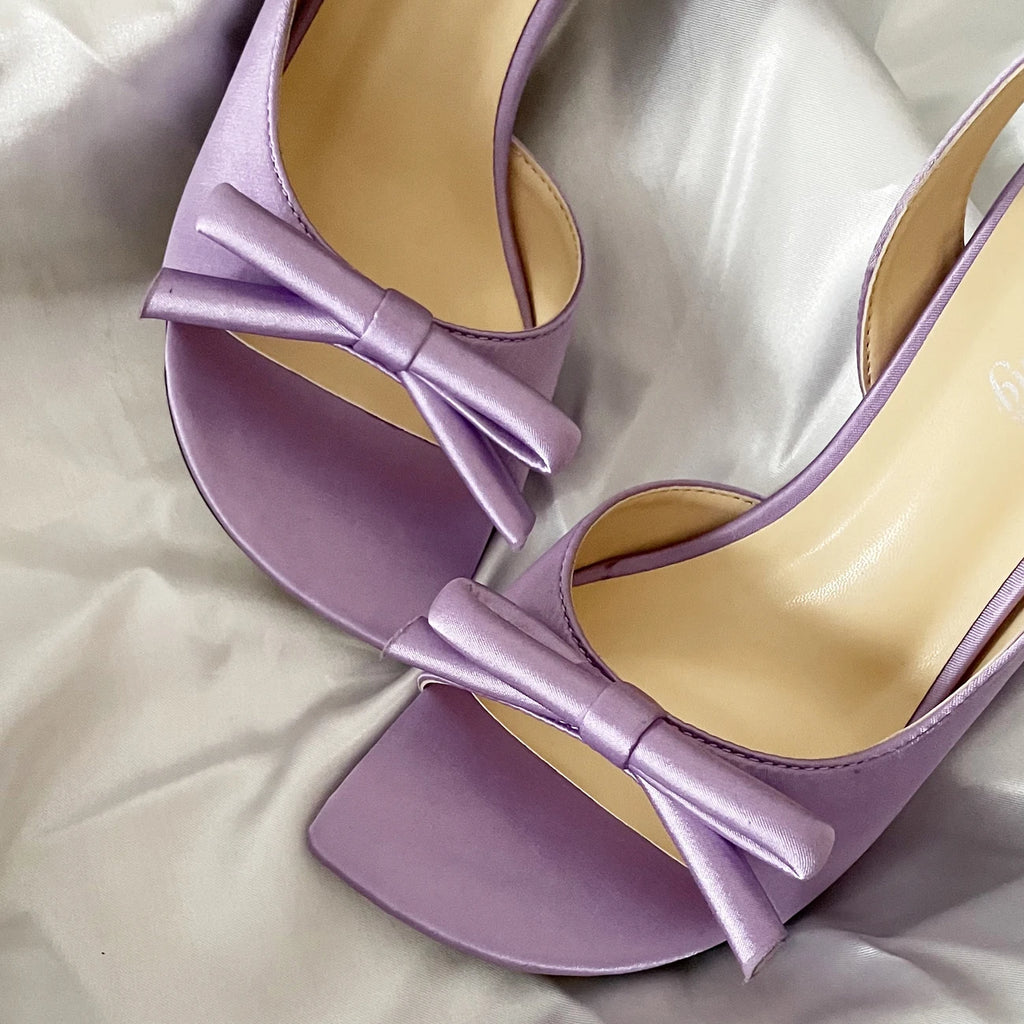 Lilac Purple Women's Fashion Sandals Backless Knot Toe Exposure Silk Satin High Heels Elegant Lady Style Shoes Increased Height