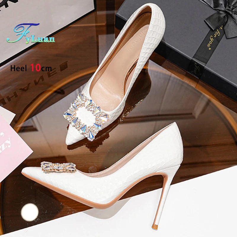 FyLuan New Fashion Women Pumps Rhinestone Square Ladies Shoes Pointed Beaded Female High Heels Sexy Comfortable Lady Stiletto