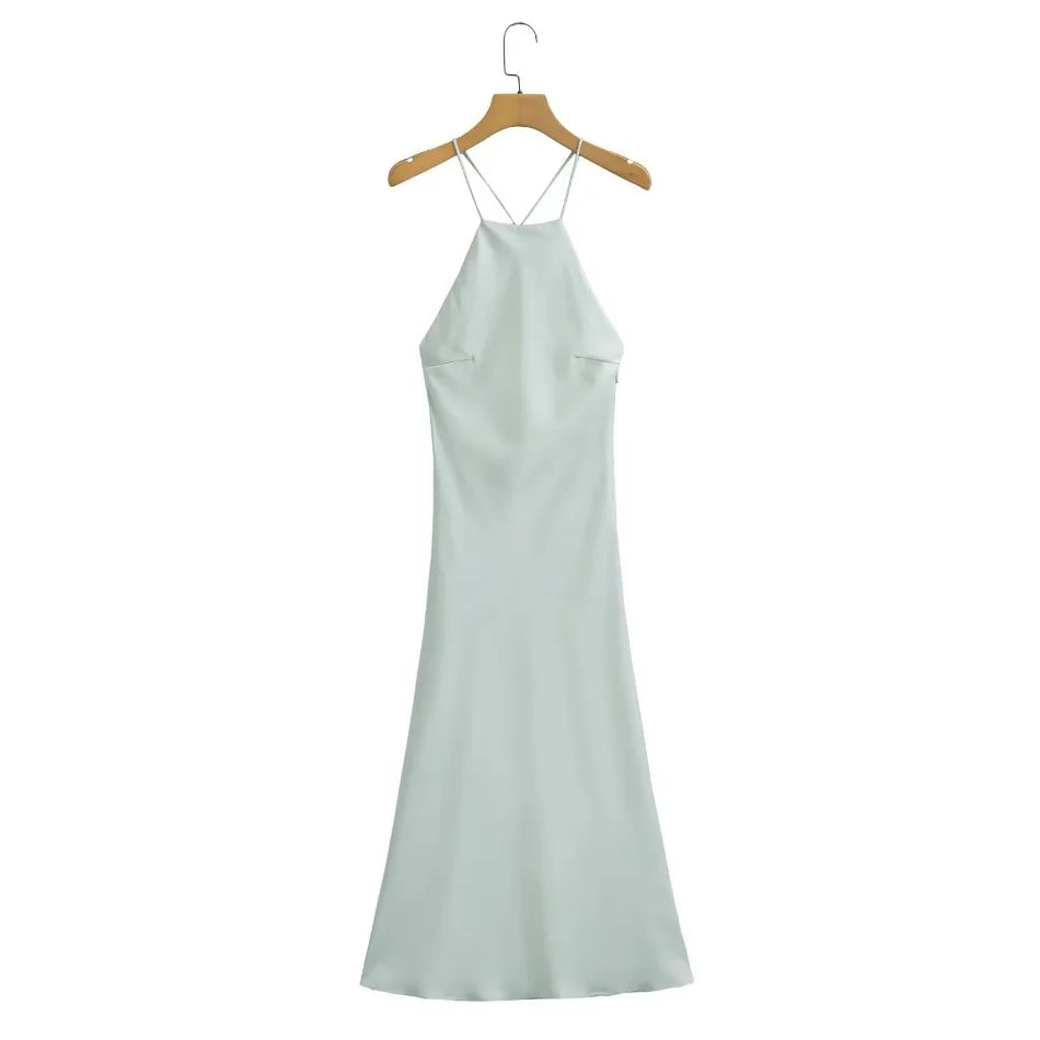 New Spring Summer Women's Maxi Dress Satin Feeling Sleeveless Dress European American Style Banquet Sexy Dress Evening Dresses