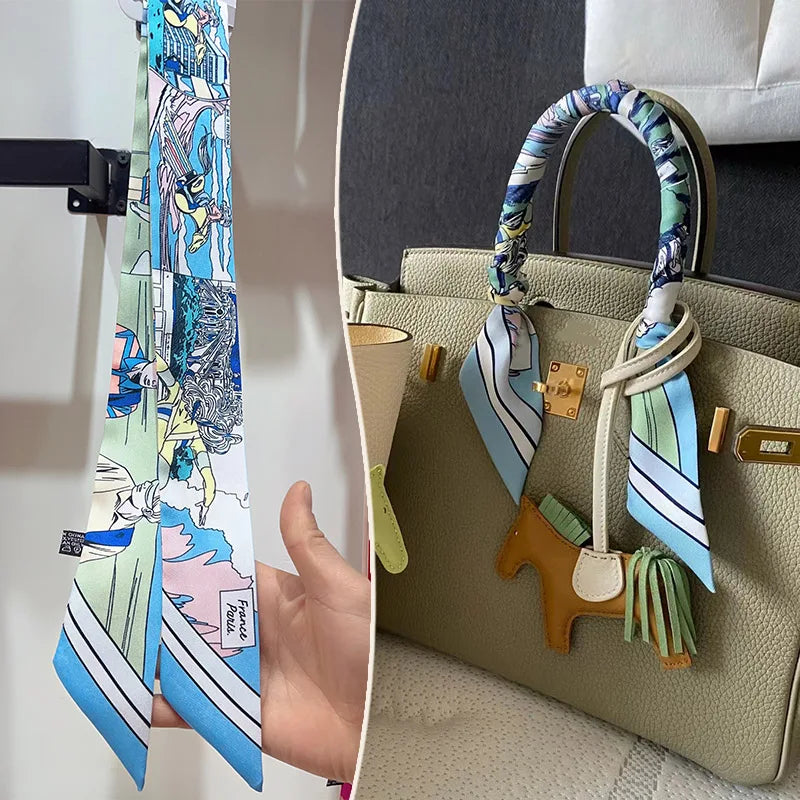 New 2025 simulated silk wrapped bag strap bag handle silk scarf tied bag ribbon decorative small streamer
