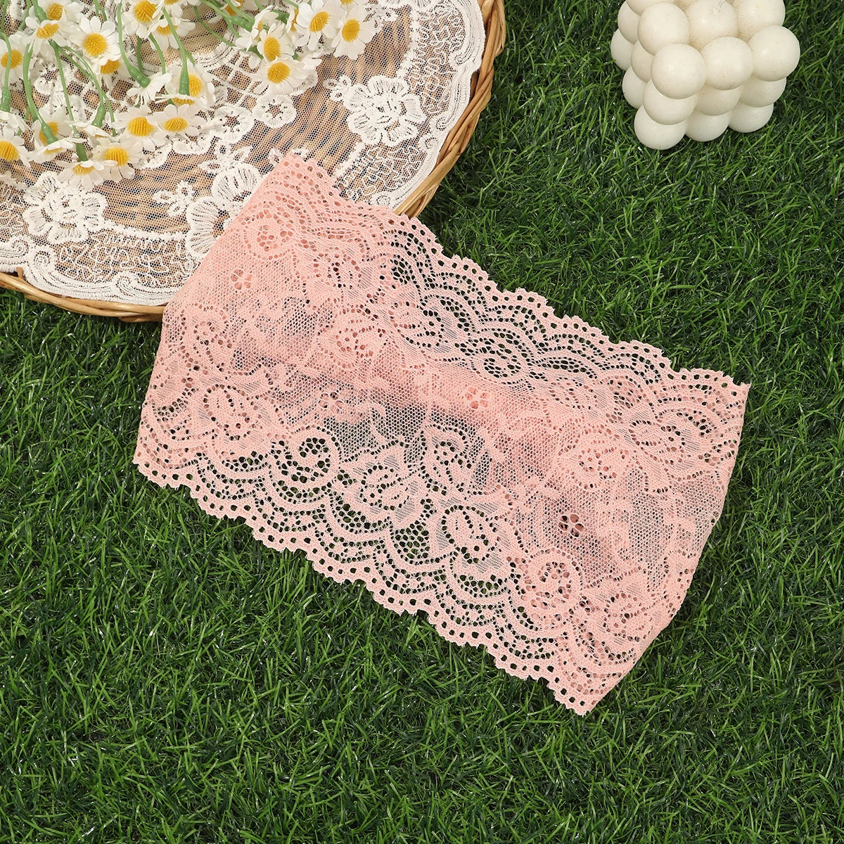 AWAYTR  Solid Color Lace Elastic Headbands Fashion Fabric Bow Wide Headband Hair Accessories For Women Knotted Hair Band