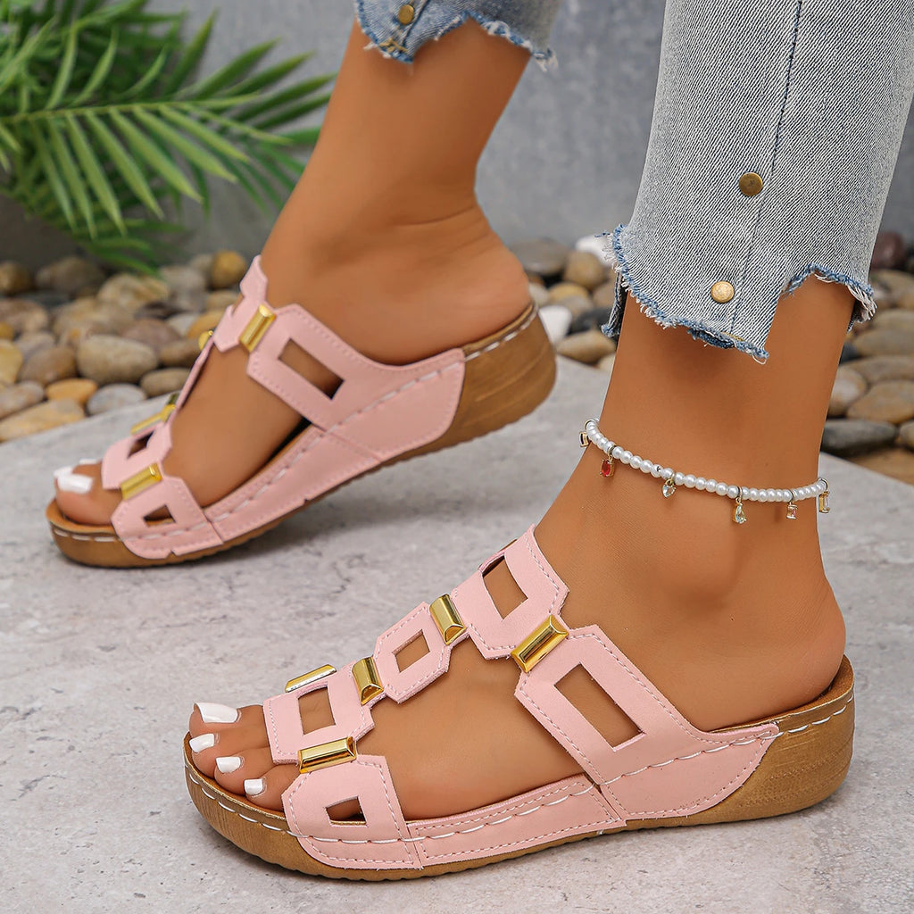 Large Size Roman Style Women's Sandals Open Toe Beach Slippers Summer Wedges Comfortable Outdoor Slip-On Shoes for Women