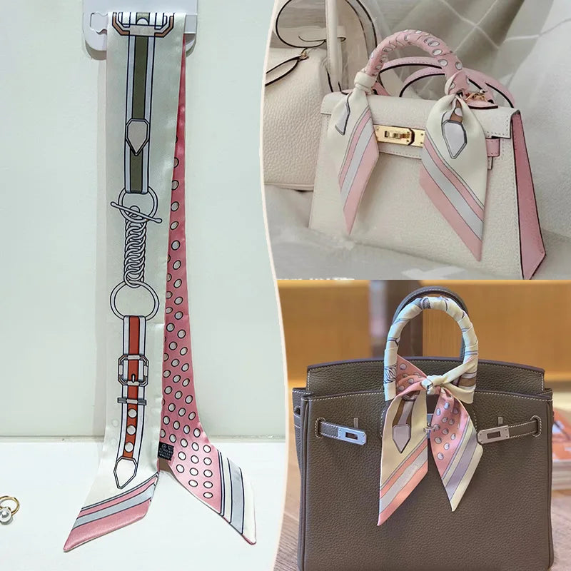 New 2025 simulated silk wrapped bag strap bag handle silk scarf tied bag ribbon decorative small streamer