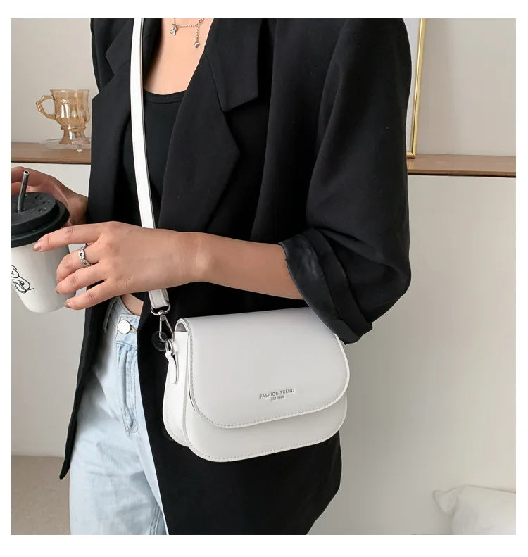Trendy Saddle Shoulder Bag Women PU Leather Crossbody Bag Simple Solid Color Flap Messenger Bag Fashion Handbags Pouch