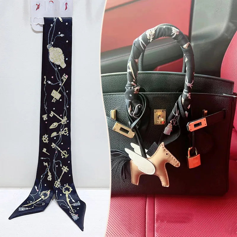 New 2025 simulated silk wrapped bag strap bag handle silk scarf tied bag ribbon decorative small streamer