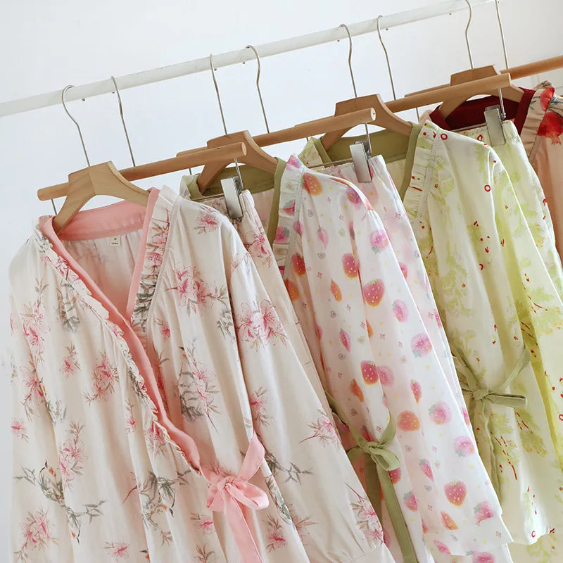 Floral Print Sleepwear Woman Nightwear Cotton Pajamas Set Long Sleeve Home Wear Pyjamas 2025 Spring New Two-piece Set Loungewear