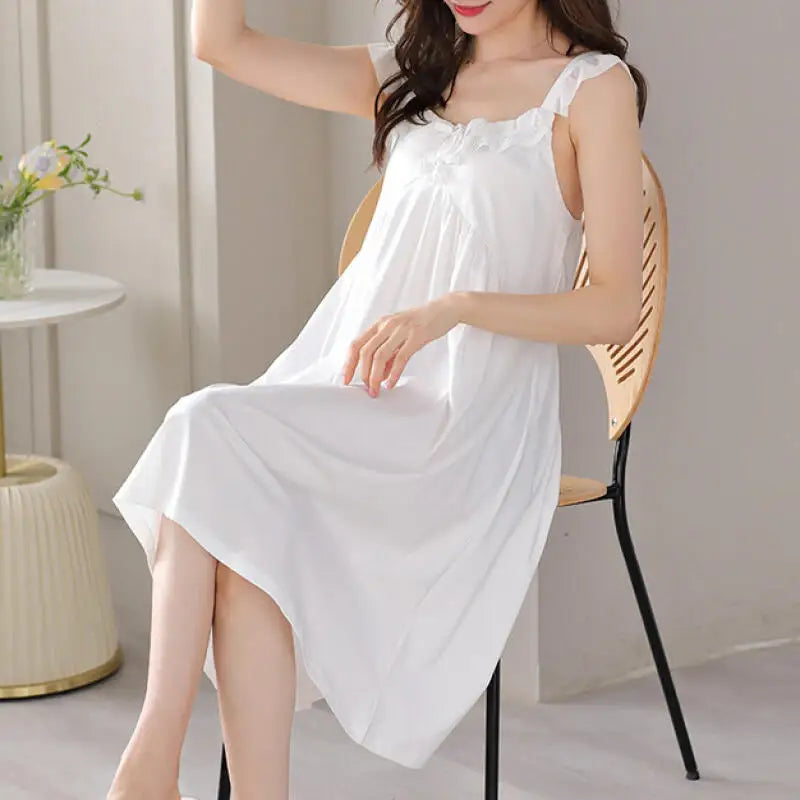Cotton Sleepshirt Lady Sexy Chemise Sleepwear Lace Flower Patchwork Nightdress Home Dressing Gown Summer New Lingerie Nightwear