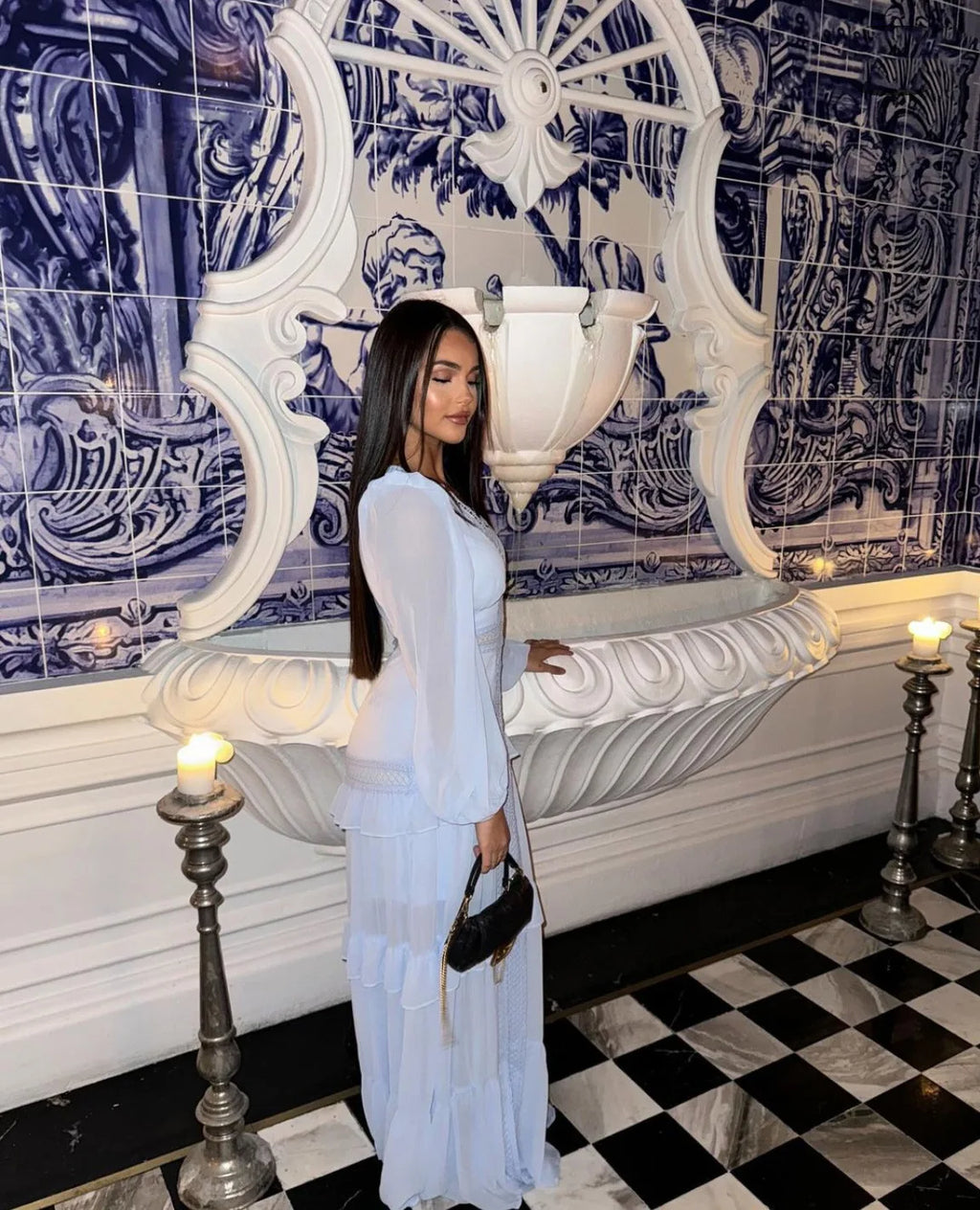 Elegant Womens Maxi Dress Ruffles Long Sleeve Hollow Out Evening Dresses Party Chic Robe Green Blue Purple New In Holiday Summer