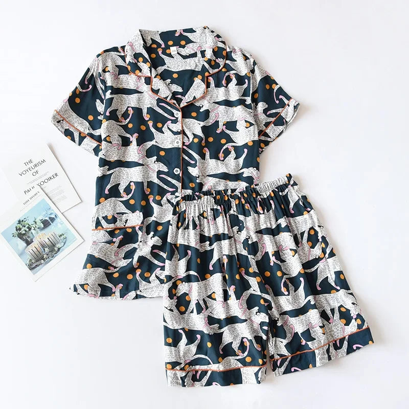 summer news pijama mujer thin section short-sleeved shorts large floral print pajamas home service ladies pajamas for women