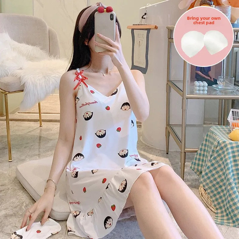 New with Bra Pad, Free Eye Mask, Sling, Loose and Cute Cartoon Animal Pajamas, Nightgown Role-playing Sleepwear Women