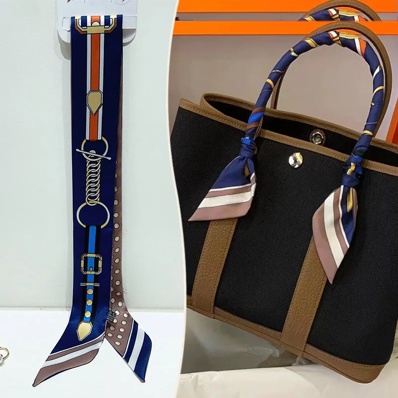 New 2025 simulated silk wrapped bag strap bag handle silk scarf tied bag ribbon decorative small streamer