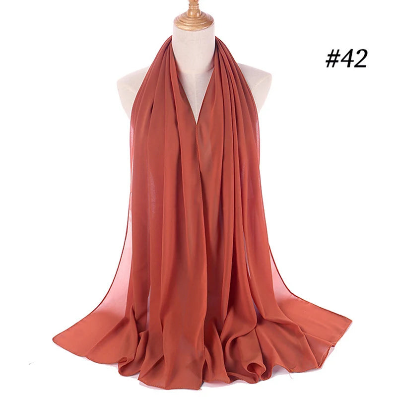Muslim Chiffon Hijab Women Bubble Chiffon Scarf For Women Ladies Veil Muslim Islam Solid Color Malaysia Musulman Wrap Scarves
