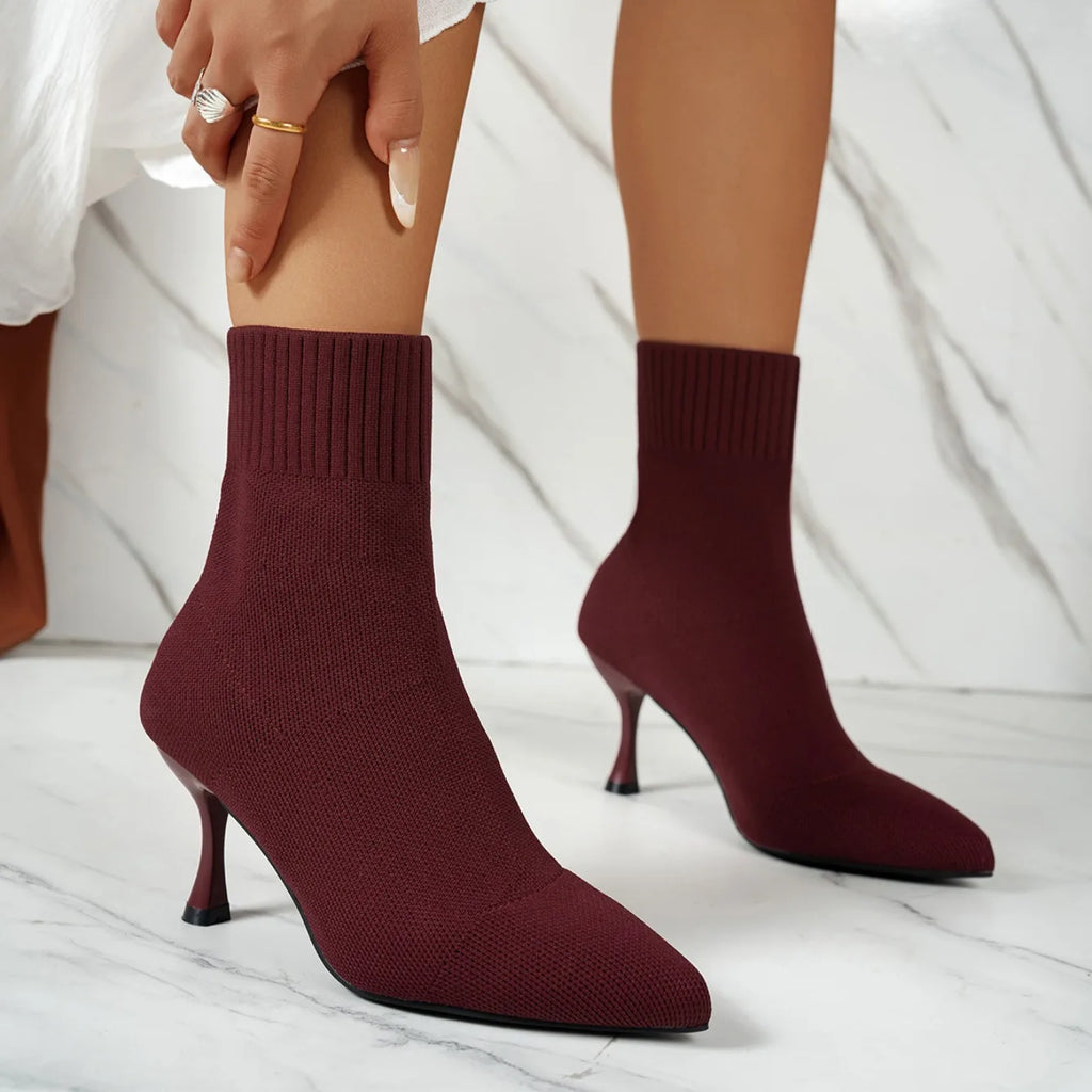 Spring Autumn Women Ankle Boots Slip-On Green Chelsea Boots Women Luxury Stretch Fabric Women Socks Shoes Pointed Toe High Heels
