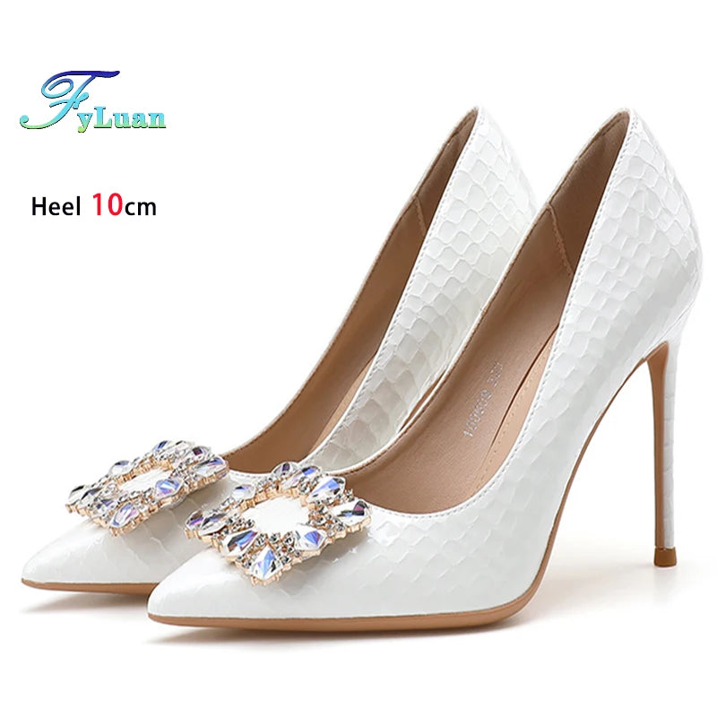 FyLuan New Fashion Women Pumps Rhinestone Square Ladies Shoes Pointed Beaded Female High Heels Sexy Comfortable Lady Stiletto