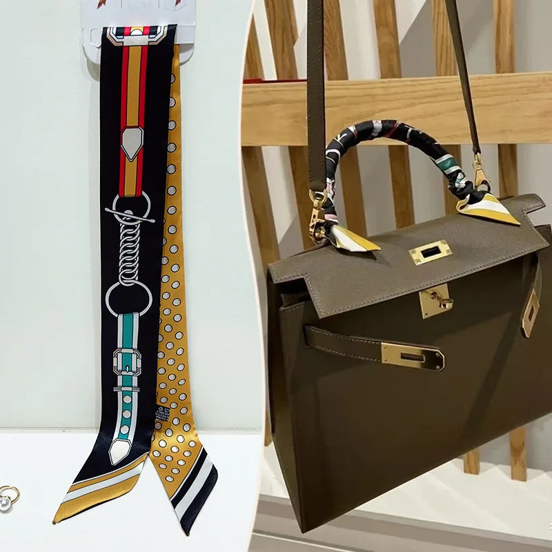 New 2025 simulated silk wrapped bag strap bag handle silk scarf tied bag ribbon decorative small streamer
