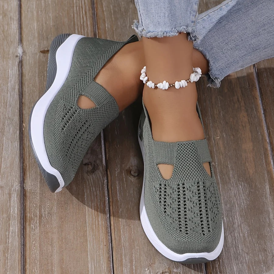 Womens Spring Summer Knit Slip On Sneakers Breathable Mesh Casual Shoes with Arch Support Machine Washable Multi Colors