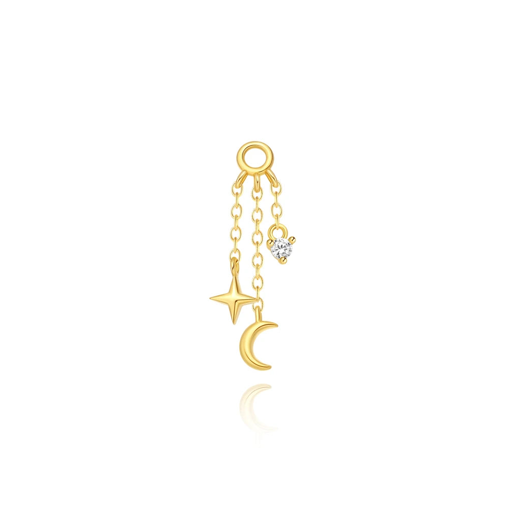CANNER 1PC 925 Sterling Silver Eight-pointed Star CZ Piercing Earring For Women Ins Tassel Chain Stud Earring Party Fine Jewelry