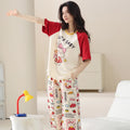 MiiOW 2Pcs Summer Women's Pajamas Set Cotton Short Sleeve Woman Homewear Cute Pink Patchwork Print Girls Pajamas Woman Sleepwear