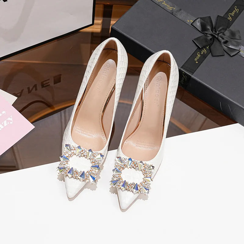 FyLuan New Fashion Women Pumps Rhinestone Square Ladies Shoes Pointed Beaded Female High Heels Sexy Comfortable Lady Stiletto