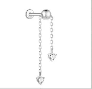 CANNER 1PC 925 Sterling Silver Eight-pointed Star CZ Piercing Earring For Women Ins Tassel Chain Stud Earring Party Fine Jewelry