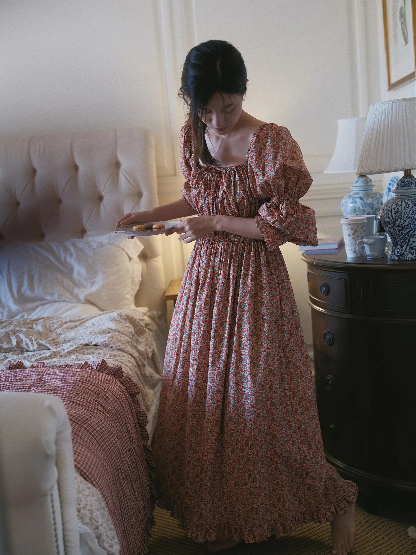 100% Pure Cotton Nightgown Women 2026 New Arrival Spring Summer Vintage Retro Floral Printing Lengthened Nightdress Loungewear