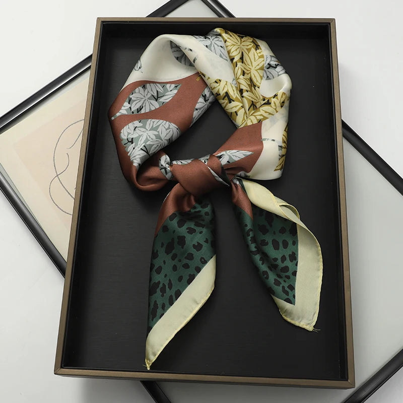 Luxury Women Silk Square Scarf Shawl Fashion Xiaoxiangfeng Print Design Satin Hijab Wraps Neckerchief Female Hair Bands 70*70CM