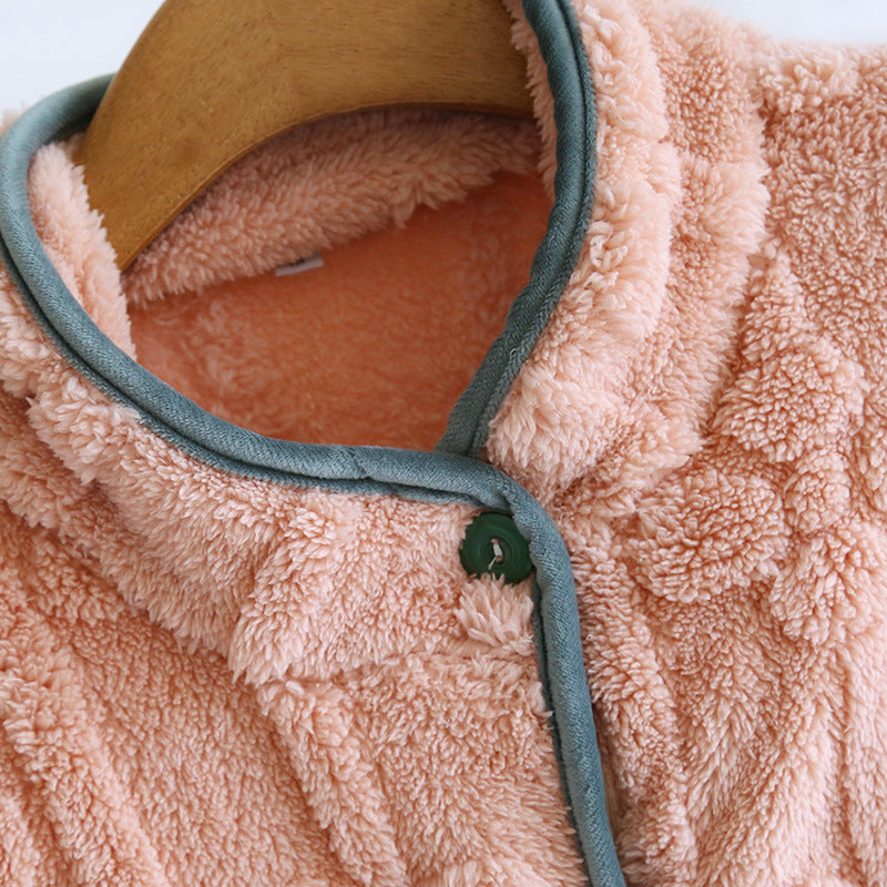 Autumn and Winter 2026 New Women's Nightgown Flannel Sweet and cute Bathrobe Women's Nightdress Stand collar Button Home Dress