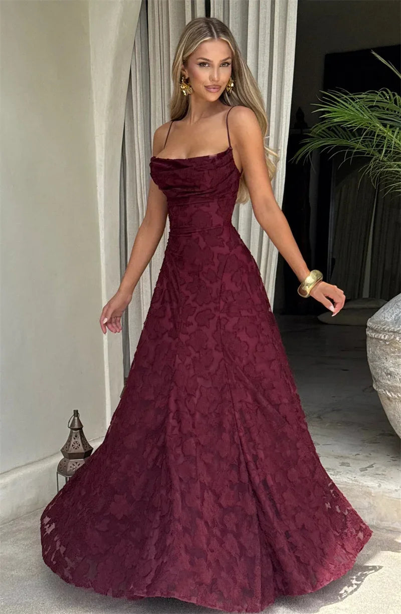 Spaghetti Strap Backless Sexy Maxi Dress Women Gown Fashion Off-shoulder Sleeveless Lace-up Evening Club Party Dress
