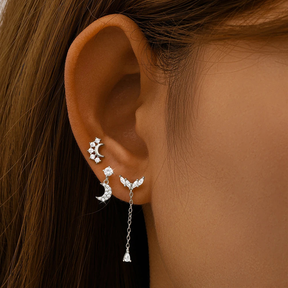 AIDE Heart Round Ball Flat Helix Piercing Earring 925 Sterling Silver Ear Studs Geometric Zircon Exquisite Trinket Studs Aretes