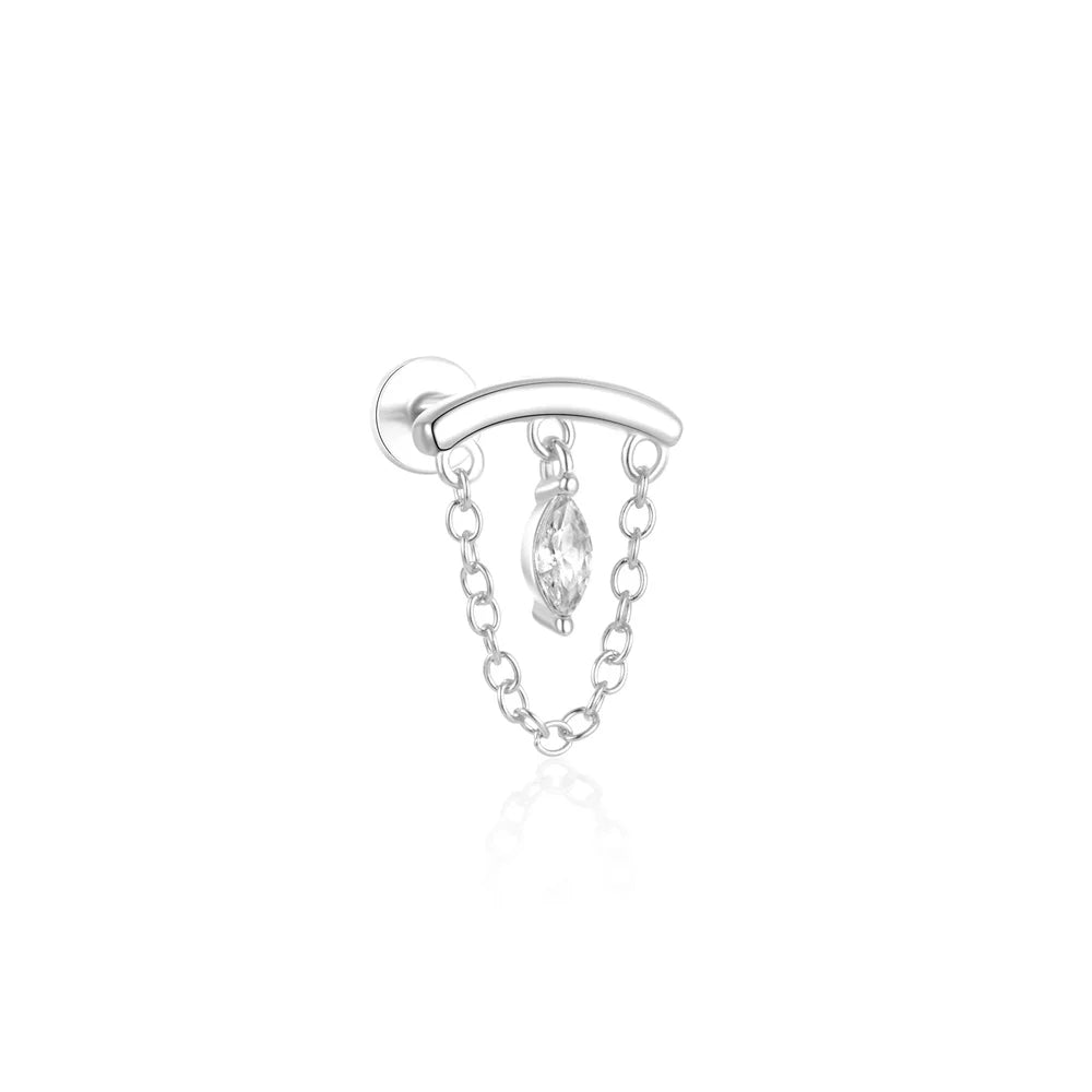 CANNER 1PC 925 Sterling Silver Eight-pointed Star CZ Piercing Earring For Women Ins Tassel Chain Stud Earring Party Fine Jewelry