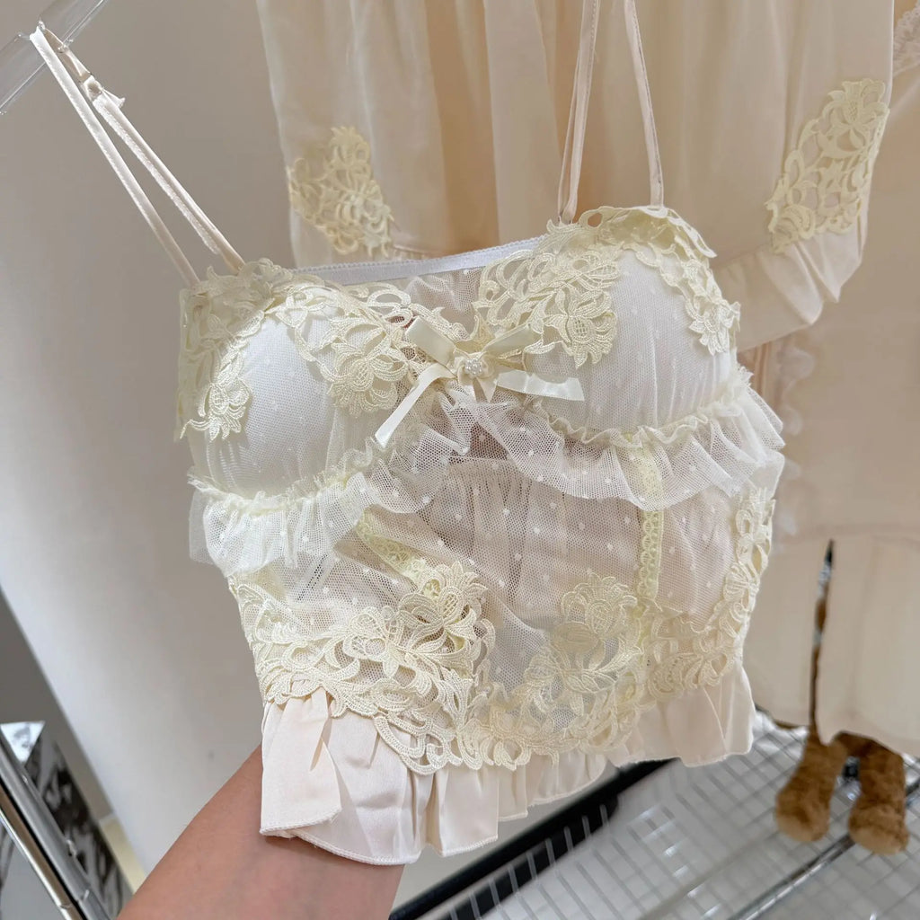 Palace Vintage Embroider Lace Floral Pajamas Set Sexy Sleepwear Satin Cami Top Shorts Pants Pijama Mujer Summer New Lingerie