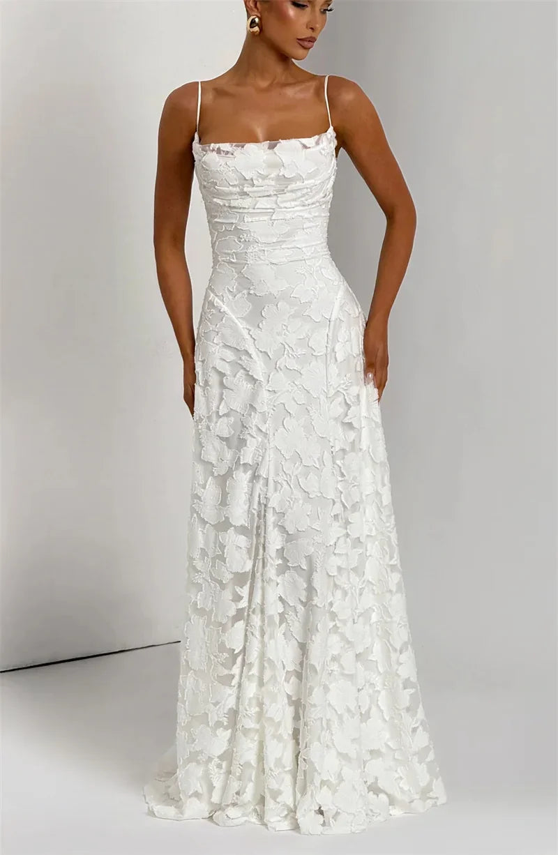 Spaghetti Strap Backless Sexy Maxi Dress Women Gown Fashion Off-shoulder Sleeveless Lace-up Evening Club Party Dress