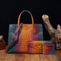 3 Pcs Crocodile Pattern Handbag & Purses Set, Multi-functional Vintage Top Handle Crossbody Bag & Business Clutch Bag & Card Coi
