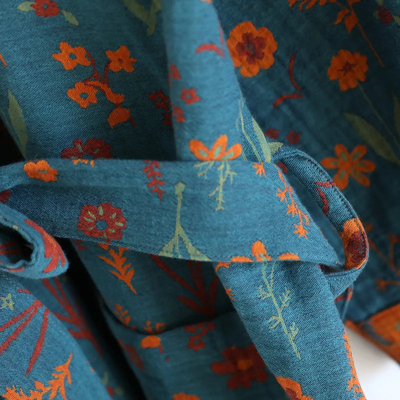 Spring Summer Yukata Print Flower Cotton Robe Sleepwear Female Japanese Retro Kimono Bathrobe Loose Casual Home Dressing Gown