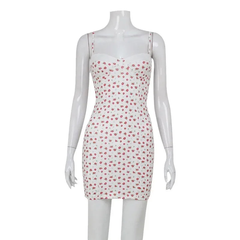 Sexy Slim Suspender Nightgown Women Chemise Sleepwear Home Dress Backless Mini Nightdress Lingerie Print Flower Nightwear Nighty