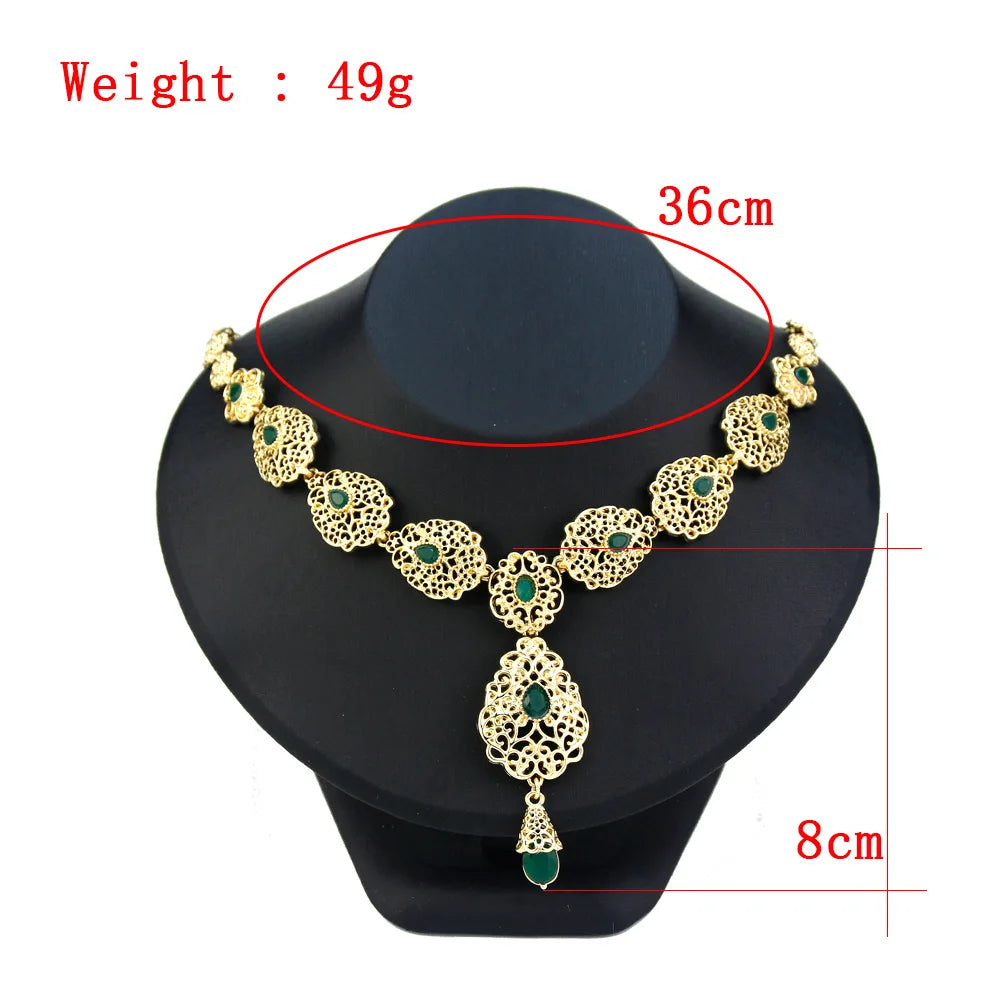 Sunspicems Charm Morocco Choker Necklace For Women Gold Color Droplet Crystal Necklace Hollow Arabesque Bride Wedding Jewelry
