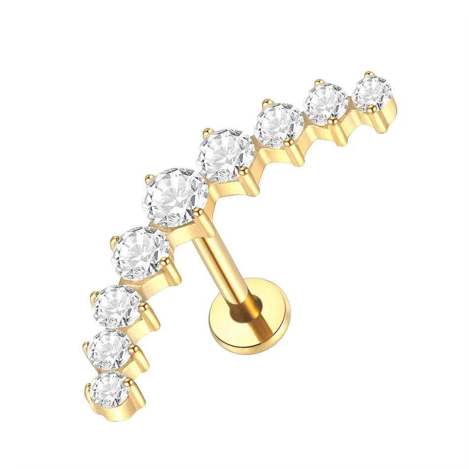 1Pc Titanium Ear Cartilage Stud Earrings for Women Internal Thread Zircon Flower Ear Lobe Tragus Helix Lip Rings Jewelry 16G