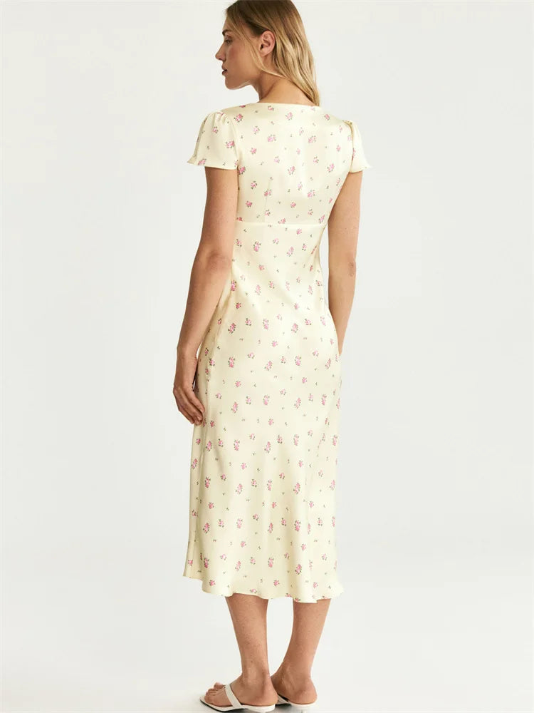 Tossy V-Neck Printed Fashion Long Dress Women's Elegant High Waist Slim Commute Contrast Party Dress Female Summer Maxi Dress