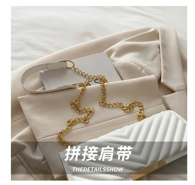 Fashion indentation shoulder bag simple chain 2024 summer new style this year popular retro commuter crossbody small square bag