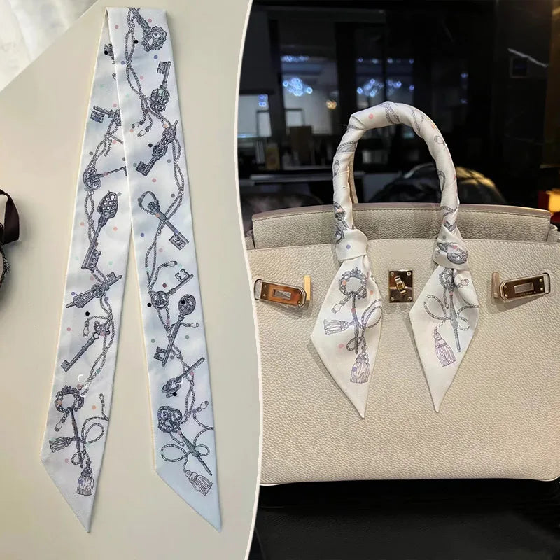 New 2025 simulated silk wrapped bag strap bag handle silk scarf tied bag ribbon decorative small streamer