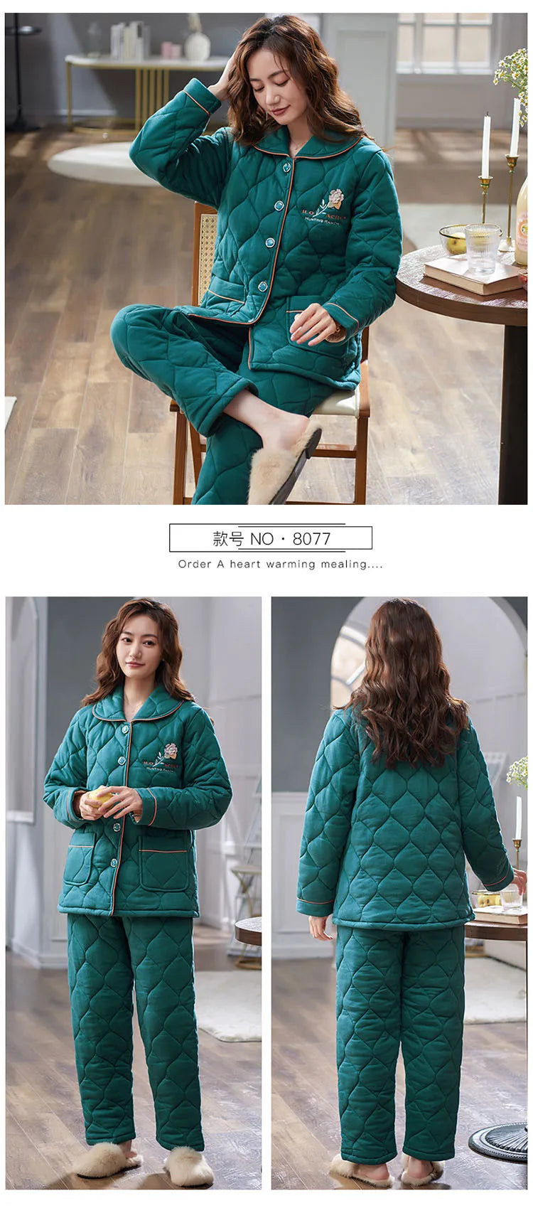 Winter three layer thick keep warm quilted jacket women's pajamas floral pijamas inverno M-XXXL sleepwear