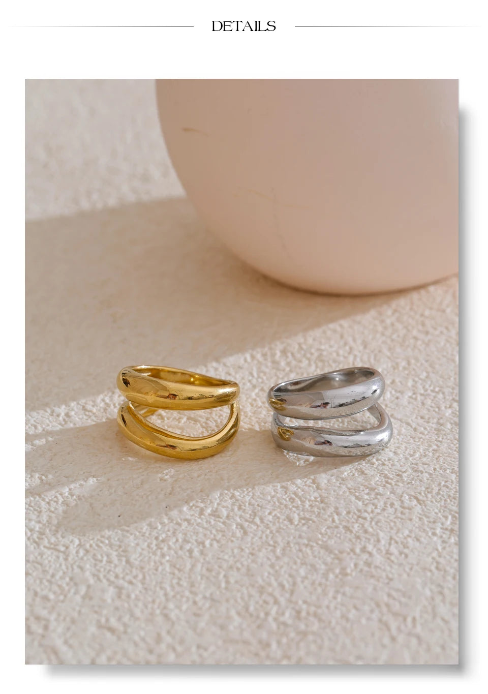 Yhpup 6789# Stainless Steel Metal Double Layer Geometric Cast High Quality Ring Water Resistant Texture Fashion Daily Jewelry