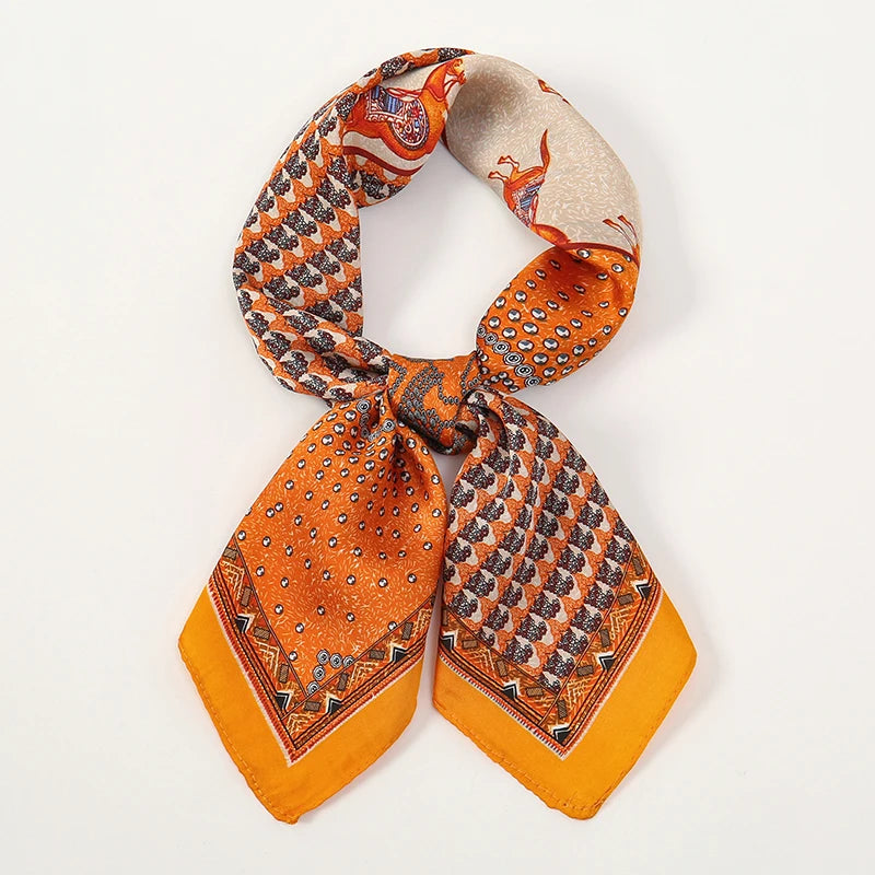 Luxury Women Silk Square Scarf Shawl Fashion Xiaoxiangfeng Print Design Satin Hijab Wraps Neckerchief Female Hair Bands 70*70CM